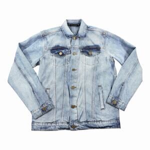 JMOJO Denim Jacket Light Wash Button Front Mens Medium